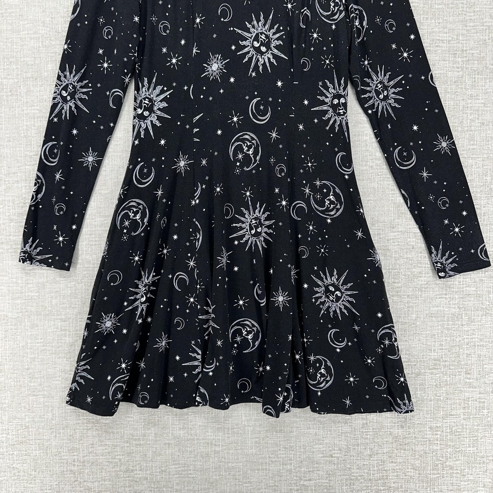Hot Topic Dress Womens Size M Black Celestial Sun Moon‎ Collar Fit Flare Mini - Picture 3 of 12